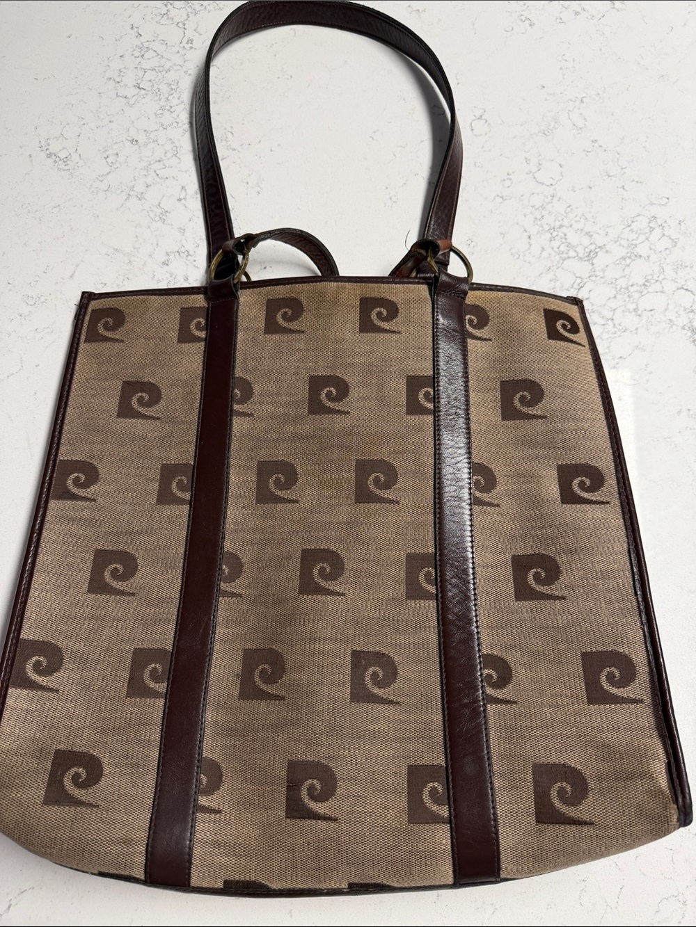 Vintage Pierre Cardin Brown Tan Canvas & Leather Tote bag